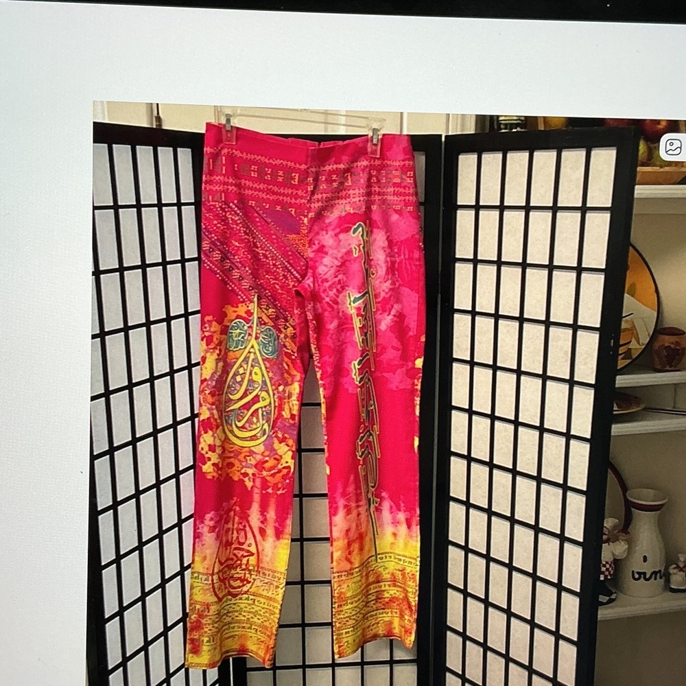 Bold Pink & Yellow Wide-Leg Print Pants